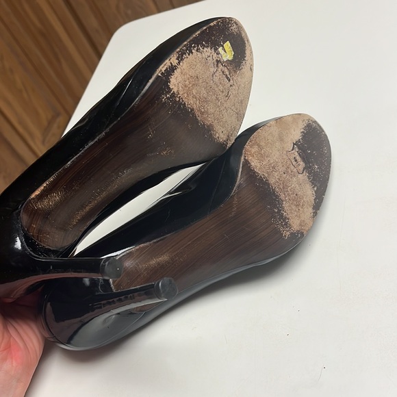 Stuart Weitzman Black Leather Patent Platform Heels Platswoon Pumps - Picture 6 of 8